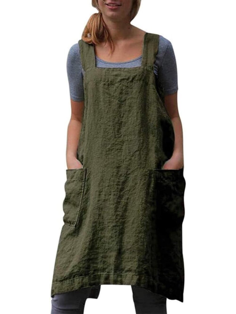 Cotton Linen Apron for women Cross Back Apron Pinafore Dress for Baking Cooking